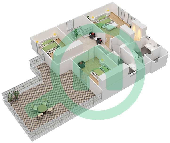 德玛1区 - 3 卧室别墅类型3戶型图 First Floor interactive3D