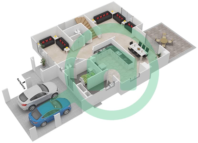 المخططات الطابقية لتصميم النموذج 4 فیلا 4 غرف نوم - ديما 1 Ground Floor interactive3D