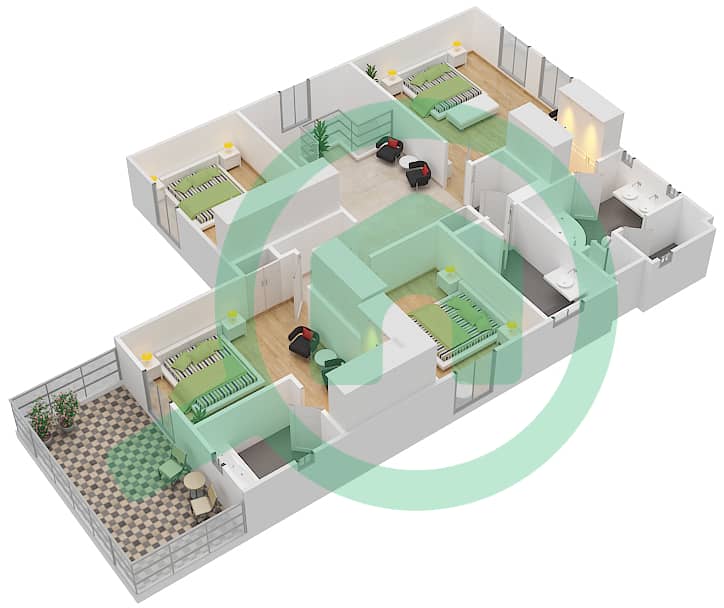 المخططات الطابقية لتصميم النموذج 4 فیلا 4 غرف نوم - ديما 1 First Floor interactive3D