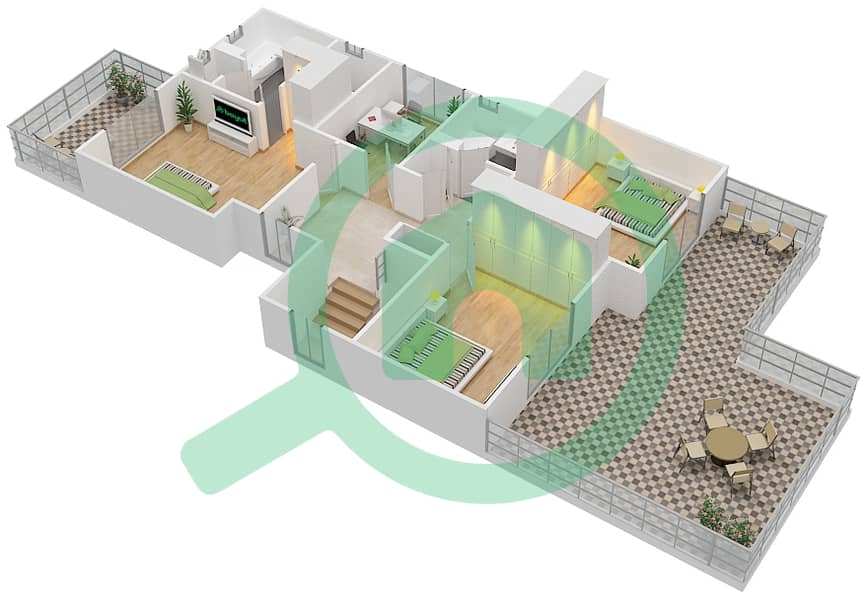 المخططات الطابقية لتصميم النموذج 5 فیلا 3 غرف نوم - ديما 1 First Floor interactive3D