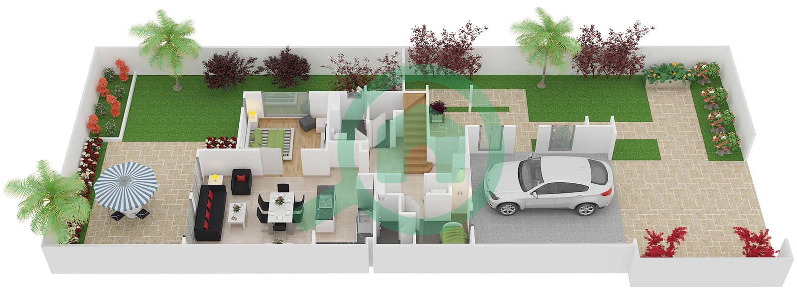 Noor Townhouses - 4 Bedroom Townhouse Type/unit 3/END UNIT Floor plan Ground Floor interactive3D