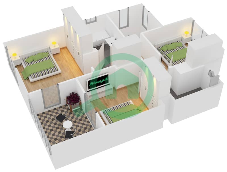 Нур Таунхаусы - Таунхаус 4 Cпальни планировка Тип/мера 3/END UNIT First Floor interactive3D
