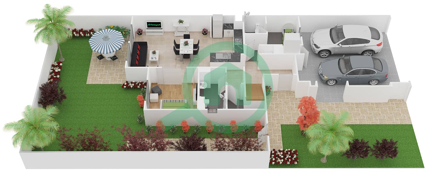 Noor Townhouses - 4 Bedroom Townhouse Type/unit 4/END UNIT Floor plan Ground Floor interactive3D