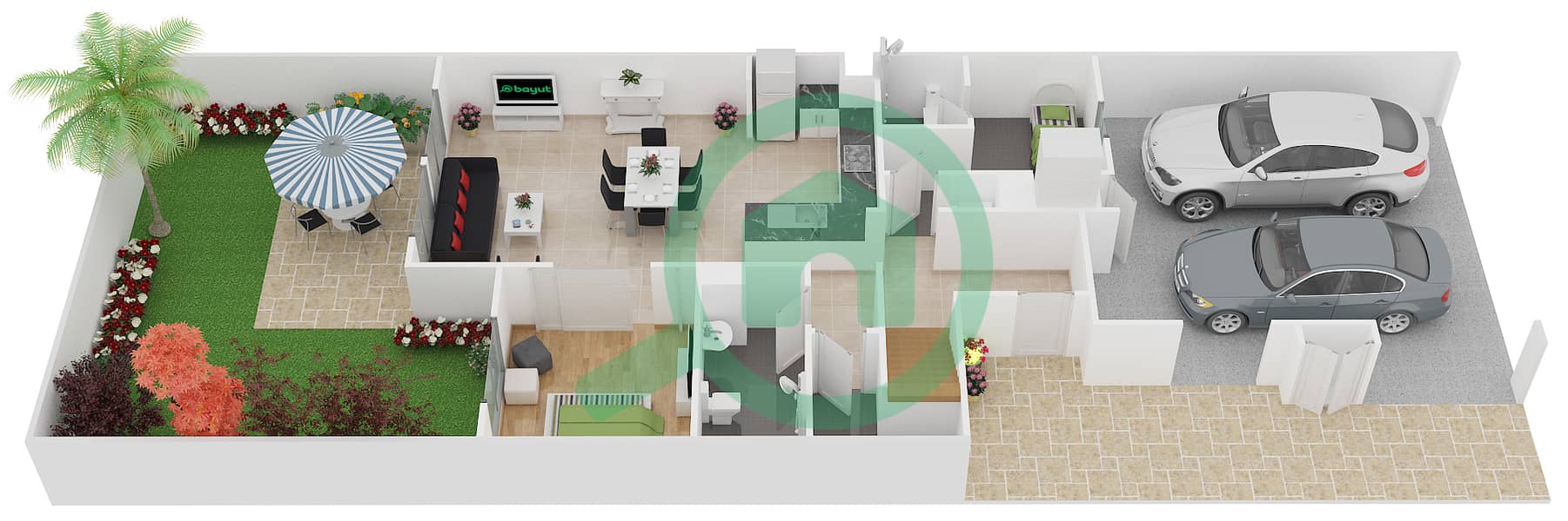 المخططات الطابقية لتصميم النموذج / الوحدة 6 MID UNIT تاون هاوس 4 غرف نوم - نور تاون هاوس Ground Floor interactive3D