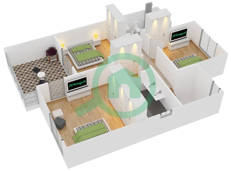 المخططات الطابقية لتصميم النموذج / الوحدة 6 MID UNIT تاون هاوس 4 غرف نوم - نور تاون هاوس First Floor interactive3D