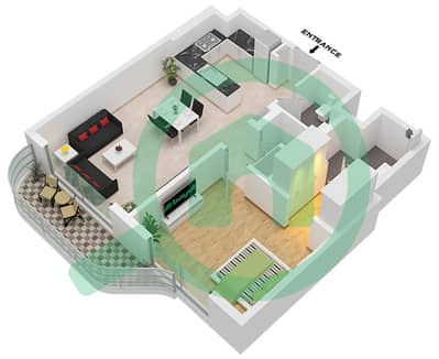 المخططات الطابقية لتصميم النموذج MIDDLE شقة 1 غرفة نوم - غاردينيا باي