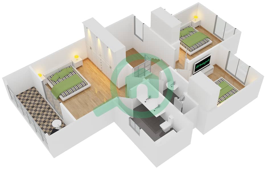 努尔联排别墅 - 3 卧室联排别墅类型／单位2/MID UNIT戶型图 First Floor interactive3D