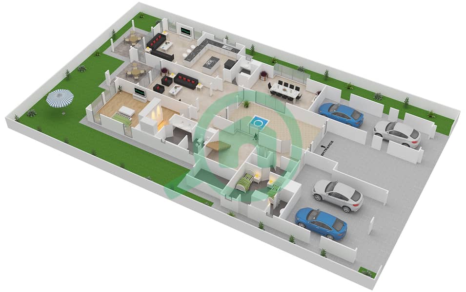 المخططات الطابقية لتصميم النموذج ABERDEEN فیلا 5 غرف نوم - مساكن نار Ground Floor interactive3D