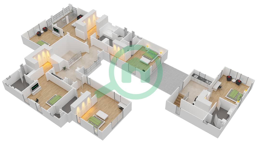 المخططات الطابقية لتصميم النموذج CAPE فیلا 6 غرف نوم - مساكن نار First Floor interactive3D
