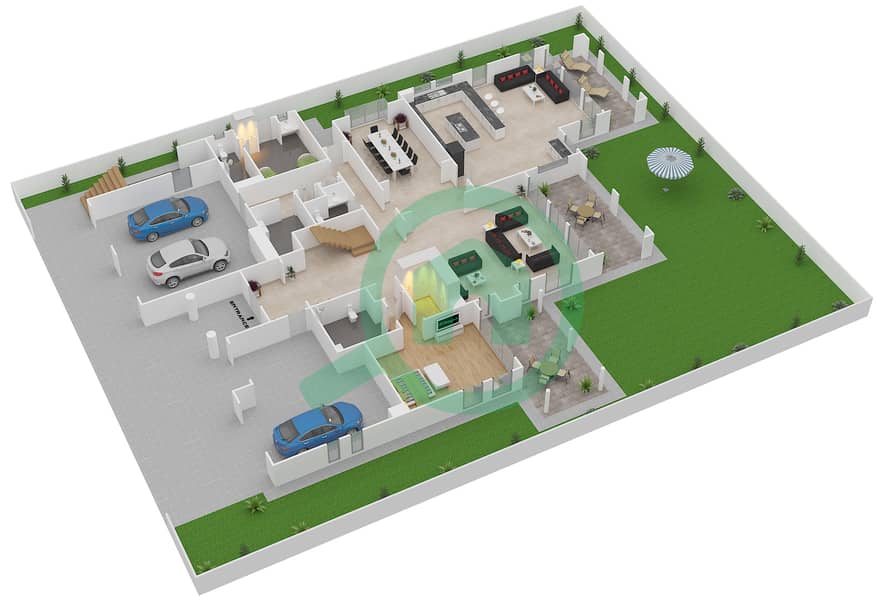 المخططات الطابقية لتصميم النموذج COUNTY DOWN فیلا 5 غرف نوم - مساكن نار Ground Floor interactive3D