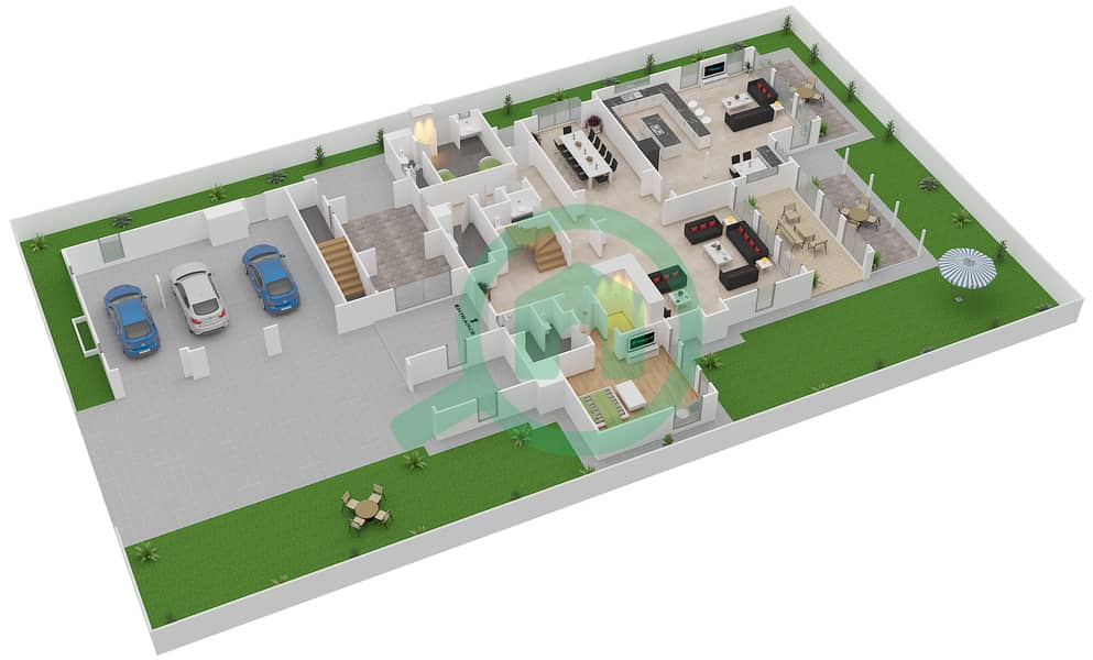 المخططات الطابقية لتصميم النموذج MELBOURNE فیلا 5 غرف نوم - مساكن نار Ground Floor interactive3D
