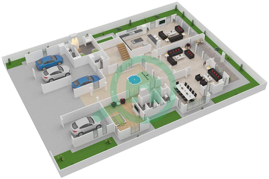 المخططات الطابقية لتصميم النموذج SYDNEY فیلا 5 غرف نوم - مساكن نار Ground Floor interactive3D