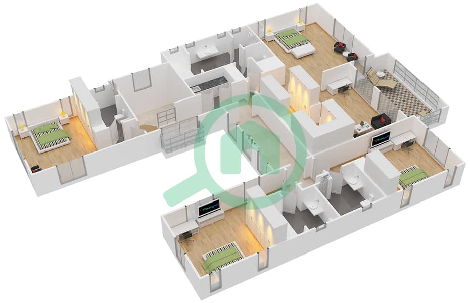 المخططات الطابقية لتصميم النموذج SYDNEY فیلا 5 غرف نوم - مساكن نار First Floor interactive3D