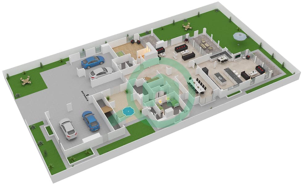 المخططات الطابقية لتصميم النموذج TROON فیلا 5 غرف نوم - مساكن نار Ground Floor interactive3D