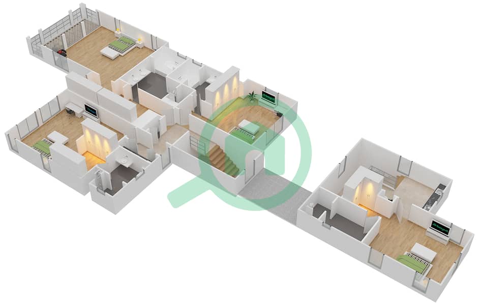 Файр Резиденсес - Вилла 5 Cпальни планировка Тип TROON First Floor interactive3D