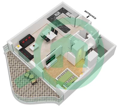 المخططات الطابقية لتصميم النموذج 1A شقة 1 غرفة نوم - روسو باي ريزيدنسز