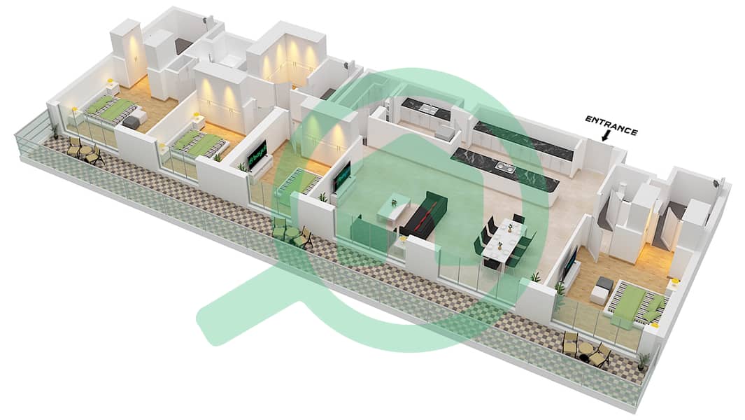 Россо Бэй Резиденсес - Апартамент 4 Cпальни планировка Тип 4A 4A interactive3D