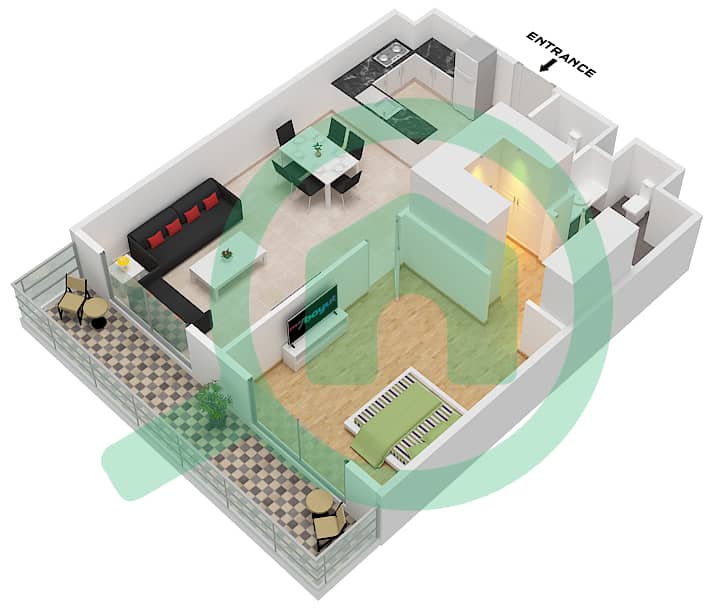 المخططات الطابقية لتصميم النموذج D شقة 1 غرفة نوم - لمى 22 interactive3D