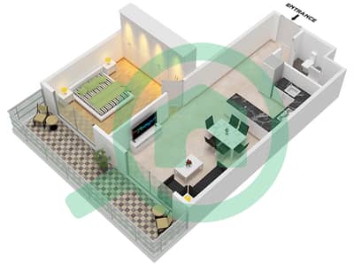 المخططات الطابقية لتصميم النموذج E شقة 1 غرفة نوم - لمى 22