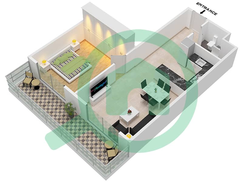 المخططات الطابقية لتصميم النموذج E شقة 1 غرفة نوم - لمى 22 interactive3D