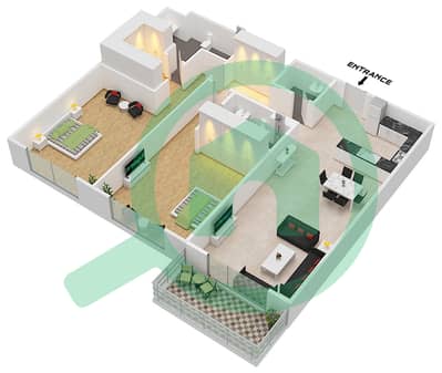 المخططات الطابقية لتصميم النموذج F شقة 2 غرفة نوم - لمى 22