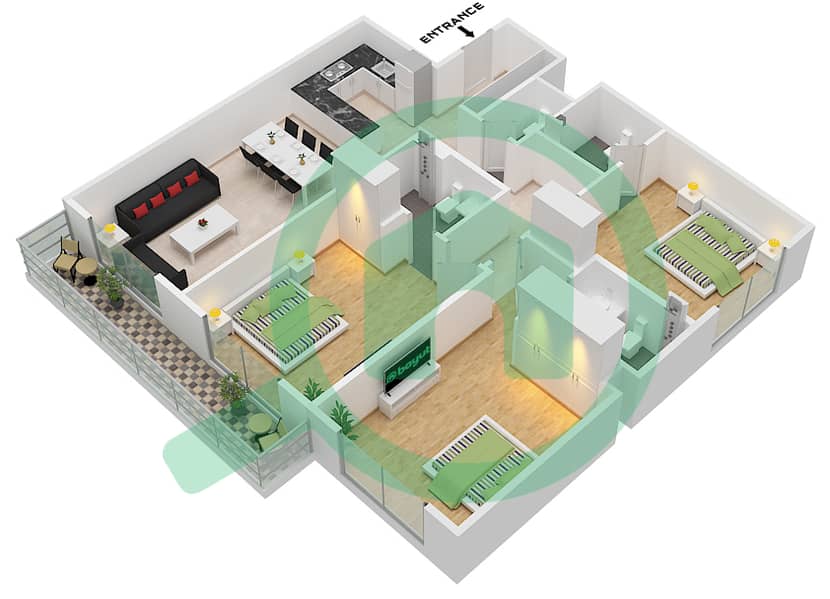 Luma 22 - 3 Bedroom Apartment Type G Floor plan interactive3D