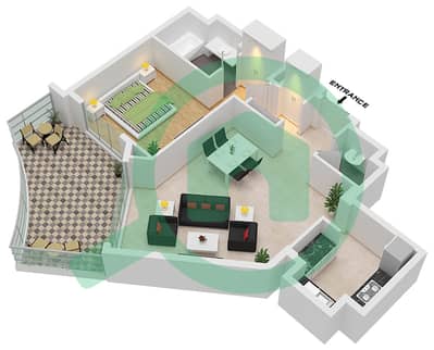 المخططات الطابقية لتصميم الوحدة 27C FLOOR 1-10 شقة 1 غرفة نوم - ابراج اجوان
