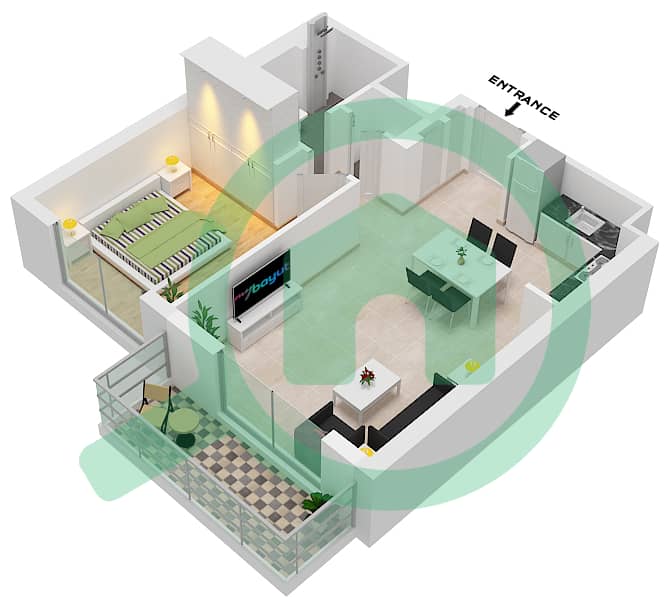 Club Drive Tower B - 1 Bedroom Apartment Type/unit 1A / 3-6 FLOOR PODIUM-17 Floor plan Type 1A Unit 3-6 Floor Podium,1-17 interactive3D
