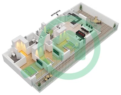 المخططات الطابقية لتصميم النموذج / الوحدة 3 / 10 FLOOR 1 شقة 3 غرف نوم - برج كلوب درايف B
