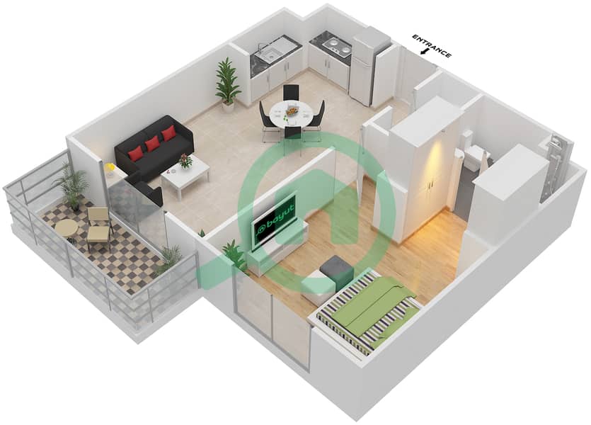 Parklane Residence 1 - 1 Bedroom Apartment Type/unit E/MIDDLE UNIT/FLOOR 2-12 Floor plan Floor 2-12,14 interactive3D