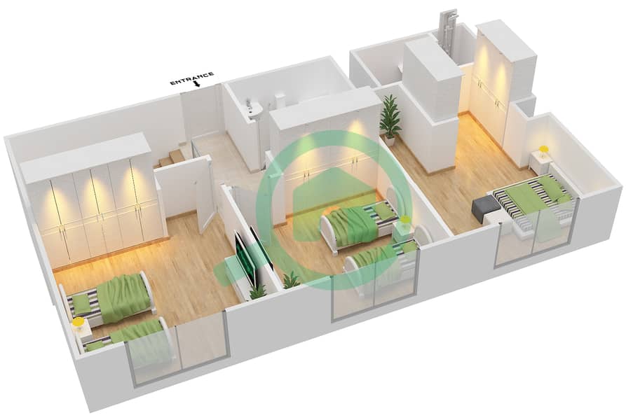 Parklane Residence 1 - 3 Bedroom Apartment Type/unit B/DUPLEX CORNER UNIT Floor plan Upper Floor(Floor 11-12) interactive3D