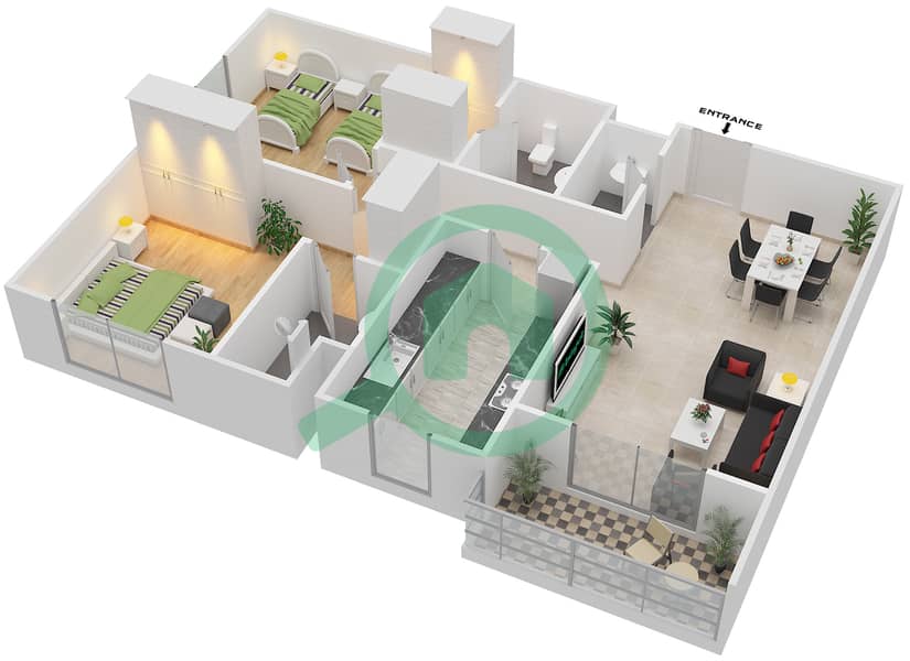 Parklane Residence 1 - 2 Bedroom Apartment Type/unit A/CORNER UNIT/FLOOR 1 Floor plan Floor 1 interactive3D