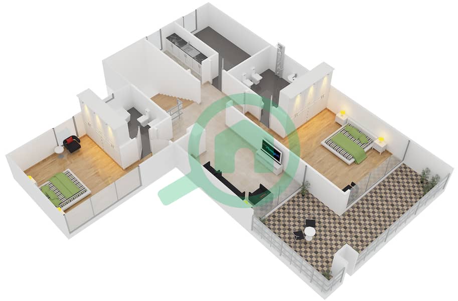 Вест Уорф - Таунхаус 3 Cпальни планировка Тип A/FLOOR 1,1M Upper Floor interactive3D