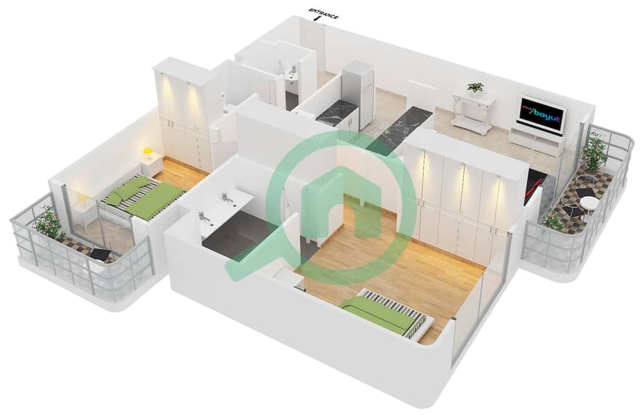 Ice Hockey Tower - 2 Bedroom Apartment Type/unit 4/A2 Floor plan interactive3D