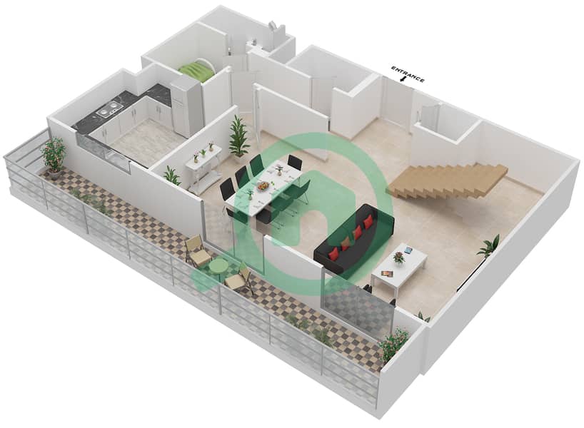 Parklane Residence 1 - 3 Bedroom Apartment Type/unit A/DUPLEX CORNER UNIT Floor plan Lower Floor(Floor 11-12) interactive3D