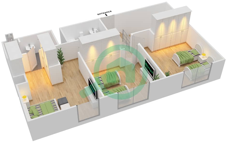 Parklane Residence 1 - 3 Bedroom Apartment Type/unit A/DUPLEX CORNER UNIT Floor plan Upper Floor(Floor 11-12) interactive3D