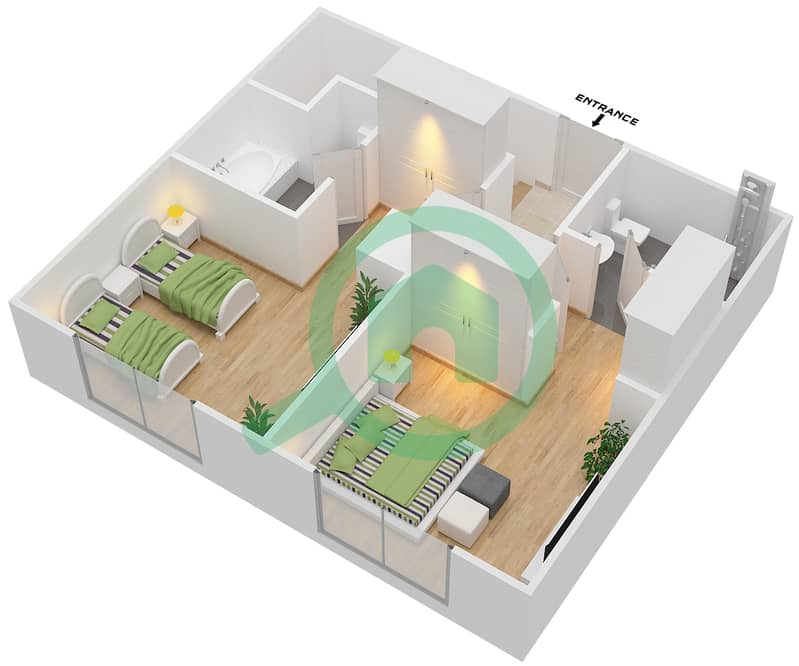 园路公寓1号楼 - 2 卧室公寓类型／单位A/DUPLEX MIDDLE UNIT戶型图 Upper Floor(Floor 11-12) interactive3D