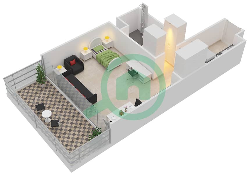 المخططات الطابقية لتصميم النموذج / الوحدة D/5 شقة استوديو - ماركيز سكوير interactive3D