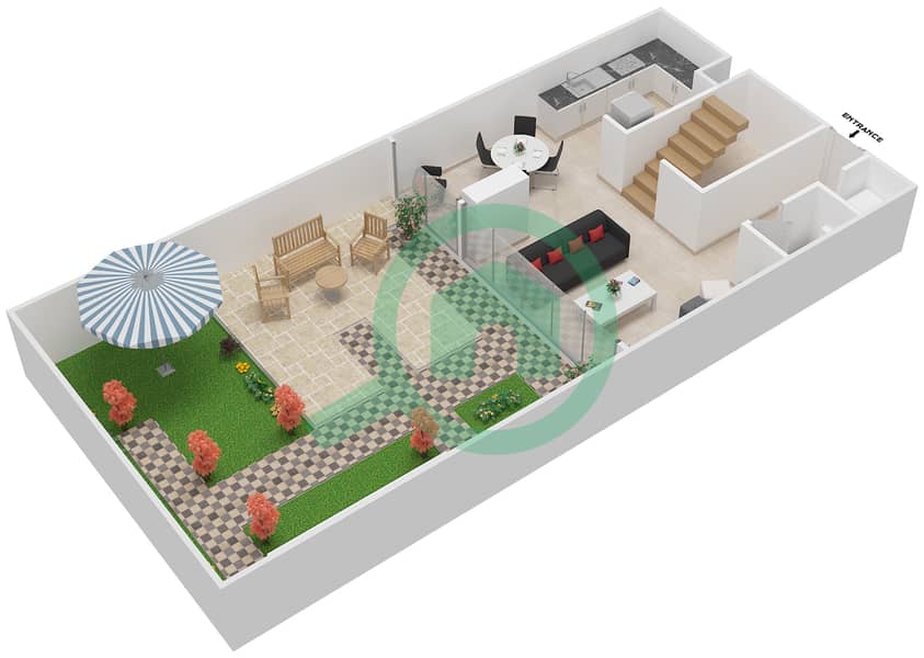 Зайя Хамени - Апартамент 2 Cпальни планировка Тип DUPLEX A1 Lower Floor interactive3D