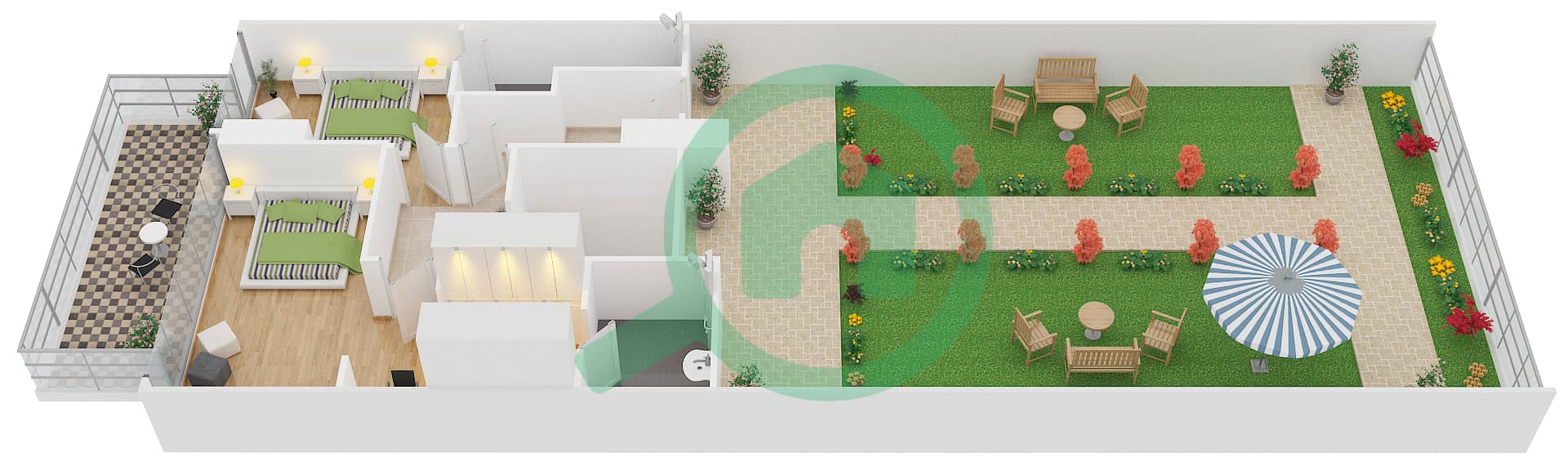 扎亚哈梅尼公寓 - 2 卧室公寓类型DUPLEX B戶型图 Upper Floor interactive3D