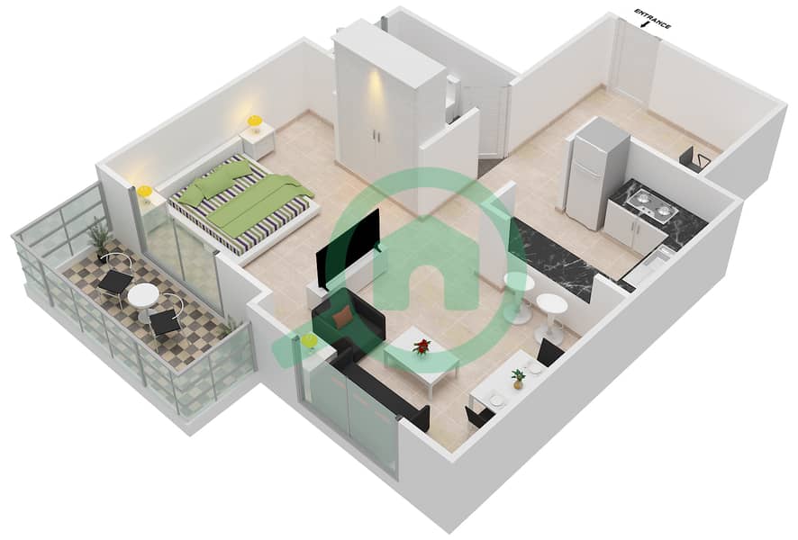 Ice Hockey Tower - Studio Apartment Type/unit C /2 Floor plan interactive3D