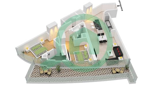 المخططات الطابقية لتصميم النموذج A1-M FLOOR 2 شقة 2 غرفة نوم - كانال هايتس
