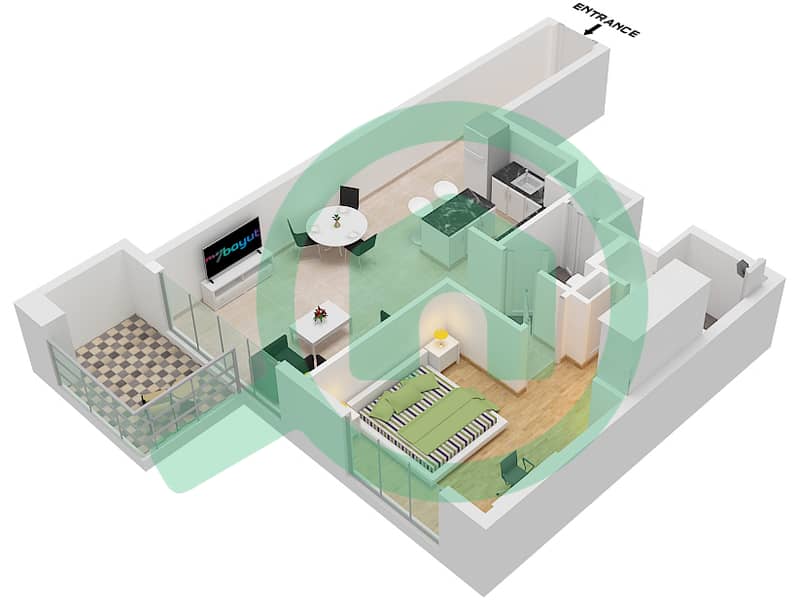 V1TER Residence - 1 卧室公寓类型／单位A / 3 FLOOR 2-18戶型图 Floor 2-18 interactive3D