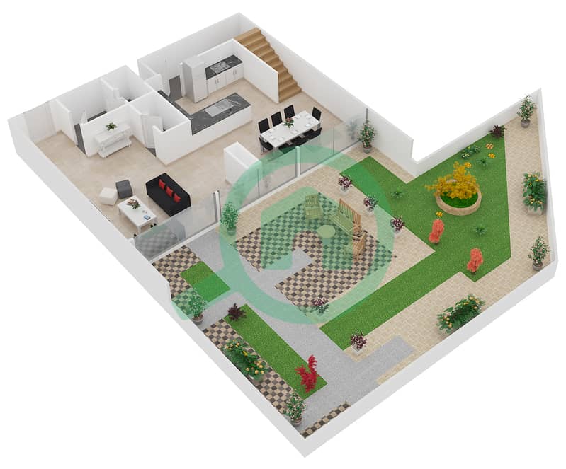 Зайя Хамени - Апартамент 3 Cпальни планировка Тип DUPLEX A1 Lower Floor interactive3D