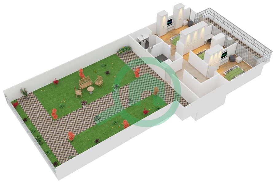 المخططات الطابقية لتصميم النموذج DUPLEX B شقة 3 غرف نوم - زايا هاميني Upper Floor interactive3D