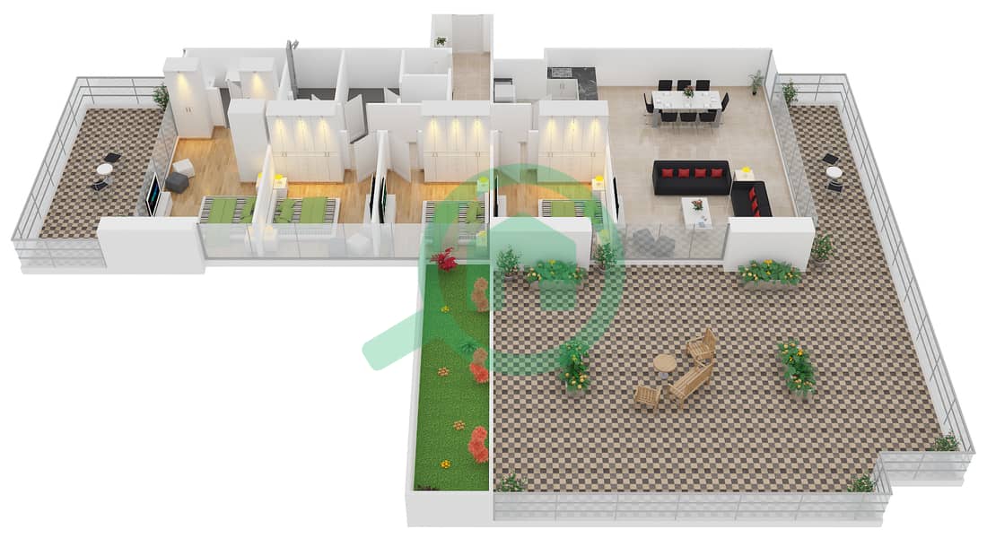 扎亚哈梅尼公寓 - 4 卧室公寓类型C戶型图 interactive3D