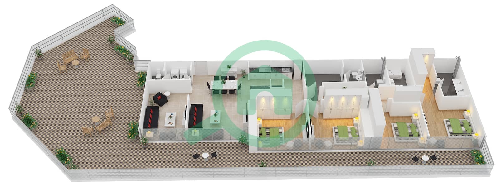 المخططات الطابقية لتصميم النموذج E1 شقة 4 غرف نوم - زايا هاميني interactive3D