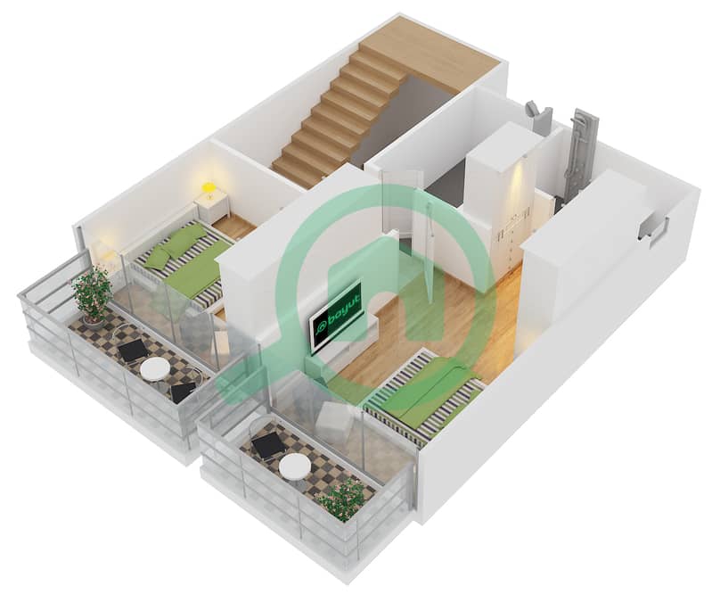 扎亚哈梅尼公寓 - 2 卧室别墅类型A, A1, A2, A3戶型图 Upper Floor interactive3D
