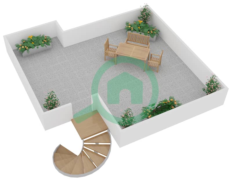 المخططات الطابقية لتصميم النموذج A, A1, A2, A3 فیلا 2 غرفة نوم - زايا هاميني Roof Top interactive3D