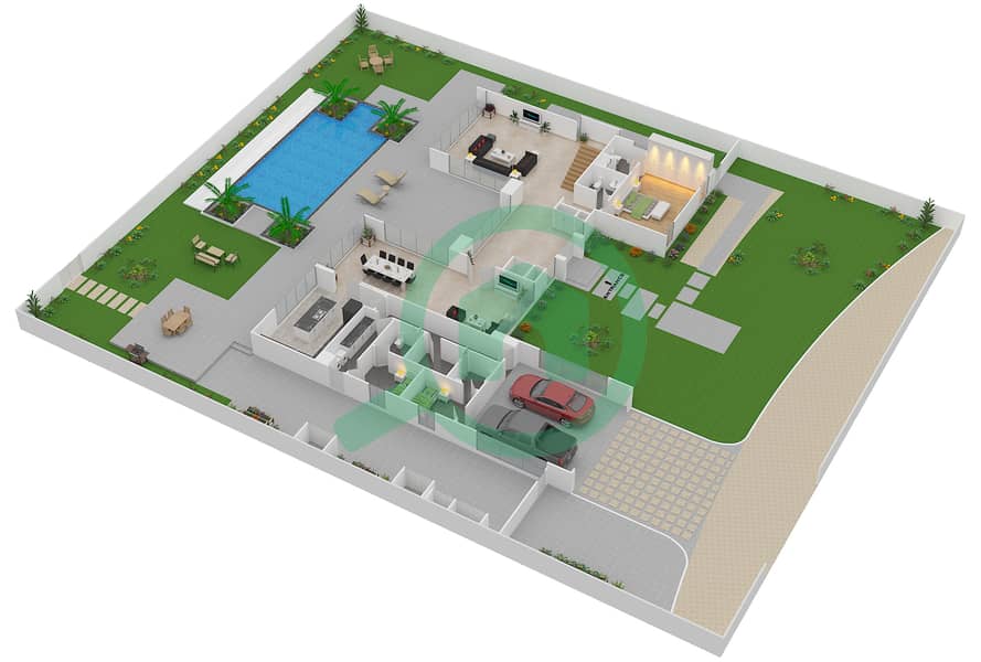 المخططات الطابقية لتصميم النموذج A1-L فیلا 4 غرف نوم - ذا نست Ground Floor interactive3D